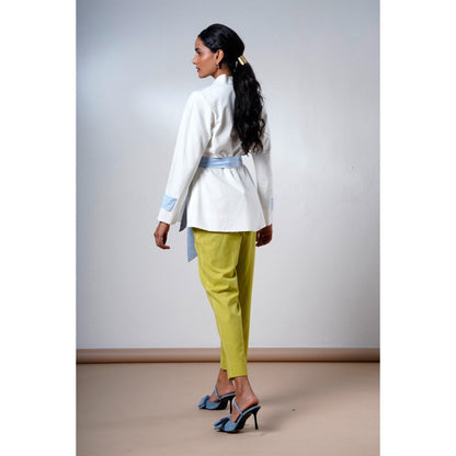 MADDER MUCH Taj Serene Ice Top with Olive Pant and Belt (Set of 3)