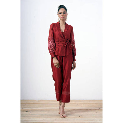 MADDER MUCH Grace - Sangria Wrap Top With Ankle Pants