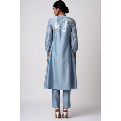 MADDER MUCH Blue Embroidered Round Neck Kurta With Pant