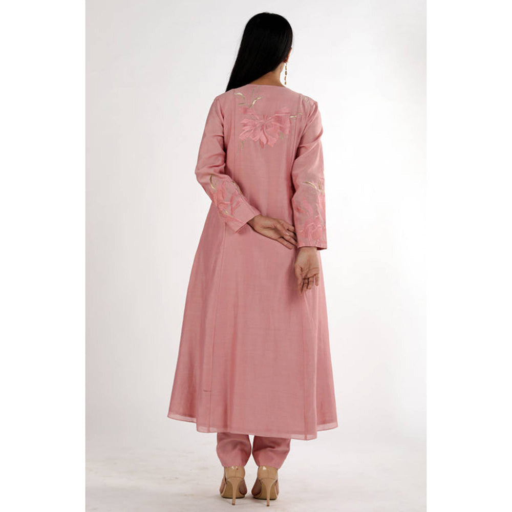 MADDER MUCH Pink Embroidered Round Neck Kurta With Pant