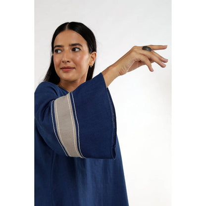 MADDER MUCH Indigo Chanderi V-Neck Solid Kurta With Palazzo