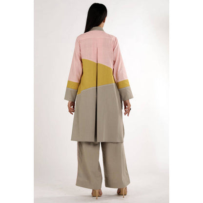 MADDER MUCH Multi-Color Cotton V-Neck Colorblock Top With Palazzo