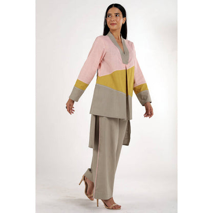 MADDER MUCH Multi-Color Cotton V-Neck Colorblock Top With Palazzo