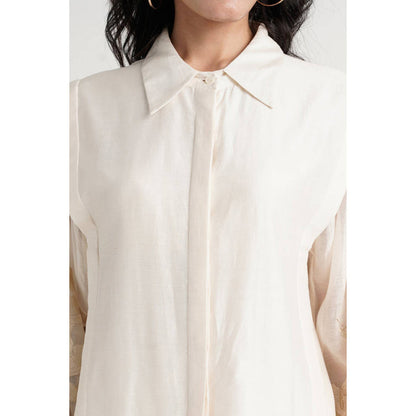 MADDER MUCH Women Ivory Chanderi Solid Kurta with Pant