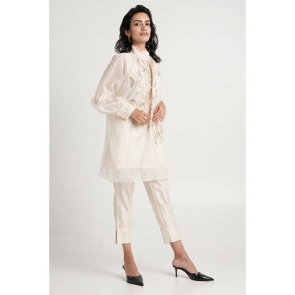 MADDER MUCH Women Ivory Chanderi Silk Floral Tunic with Pant
