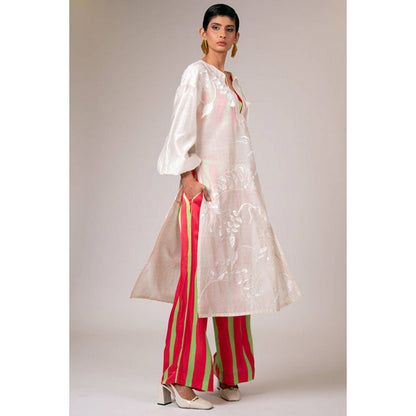 MADDER MUCH Multi-Color Embroidered V-Neck Kurta With Bustier And Pant