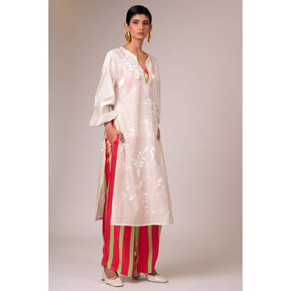 MADDER MUCH Multi-Color Embroidered V-Neck Kurta With Bustier And Pant