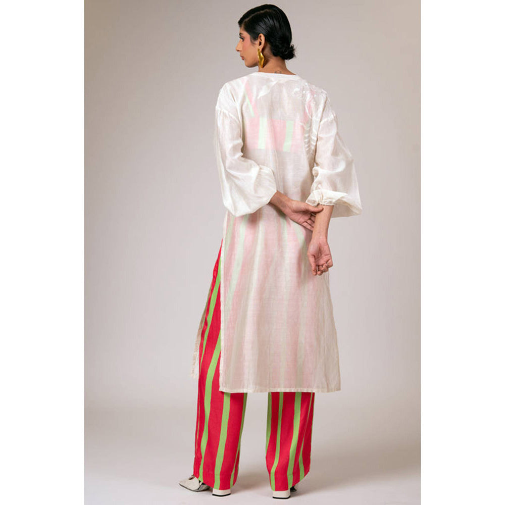 MADDER MUCH Multi-Color Embroidered V-Neck Kurta With Bustier And Pant