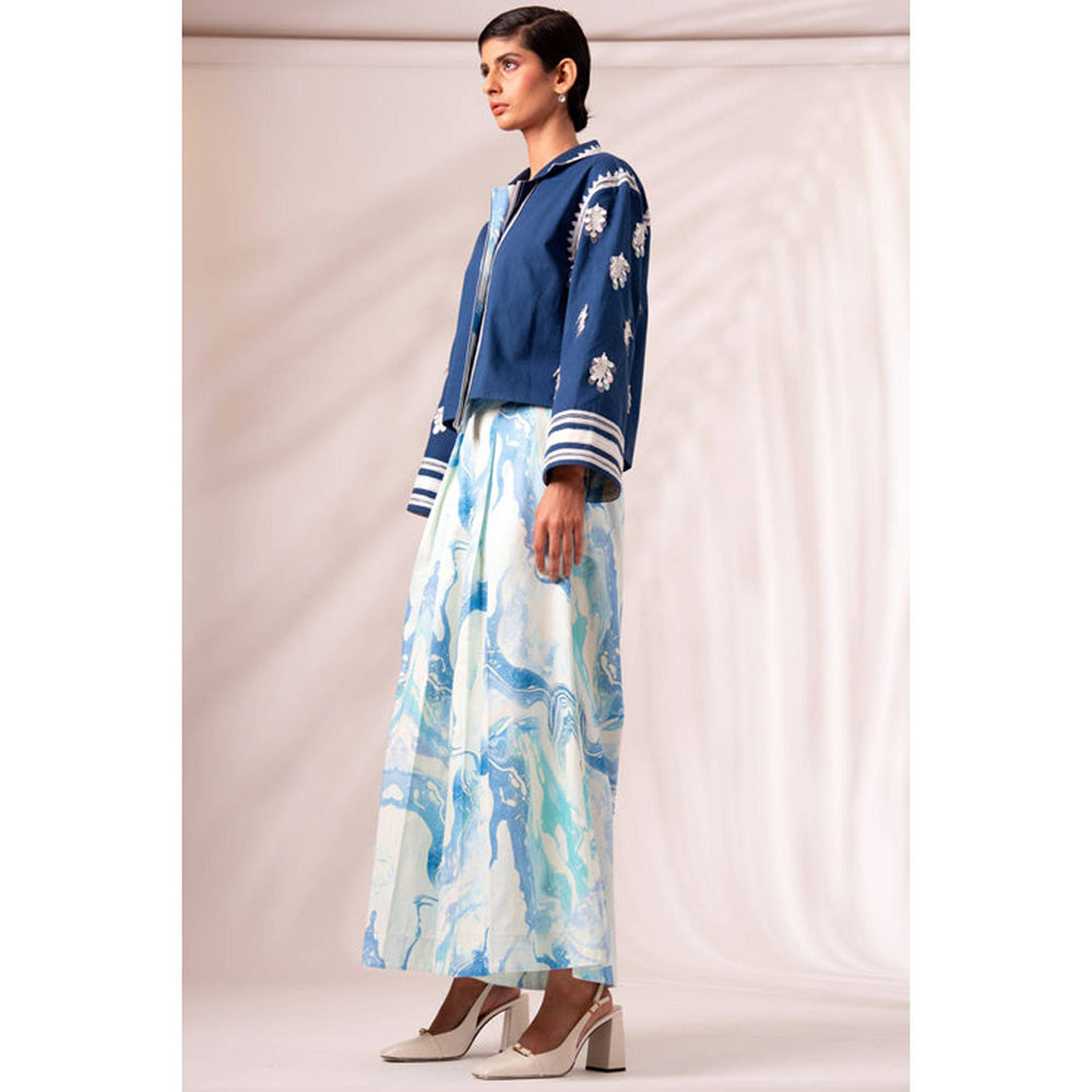 MADDER MUCH Indigo Embroidered Collar Neck Top With Palazzo