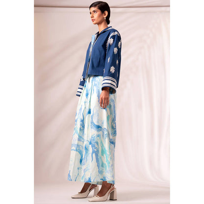 MADDER MUCH Indigo Embroidered Collar Neck Top With Palazzo