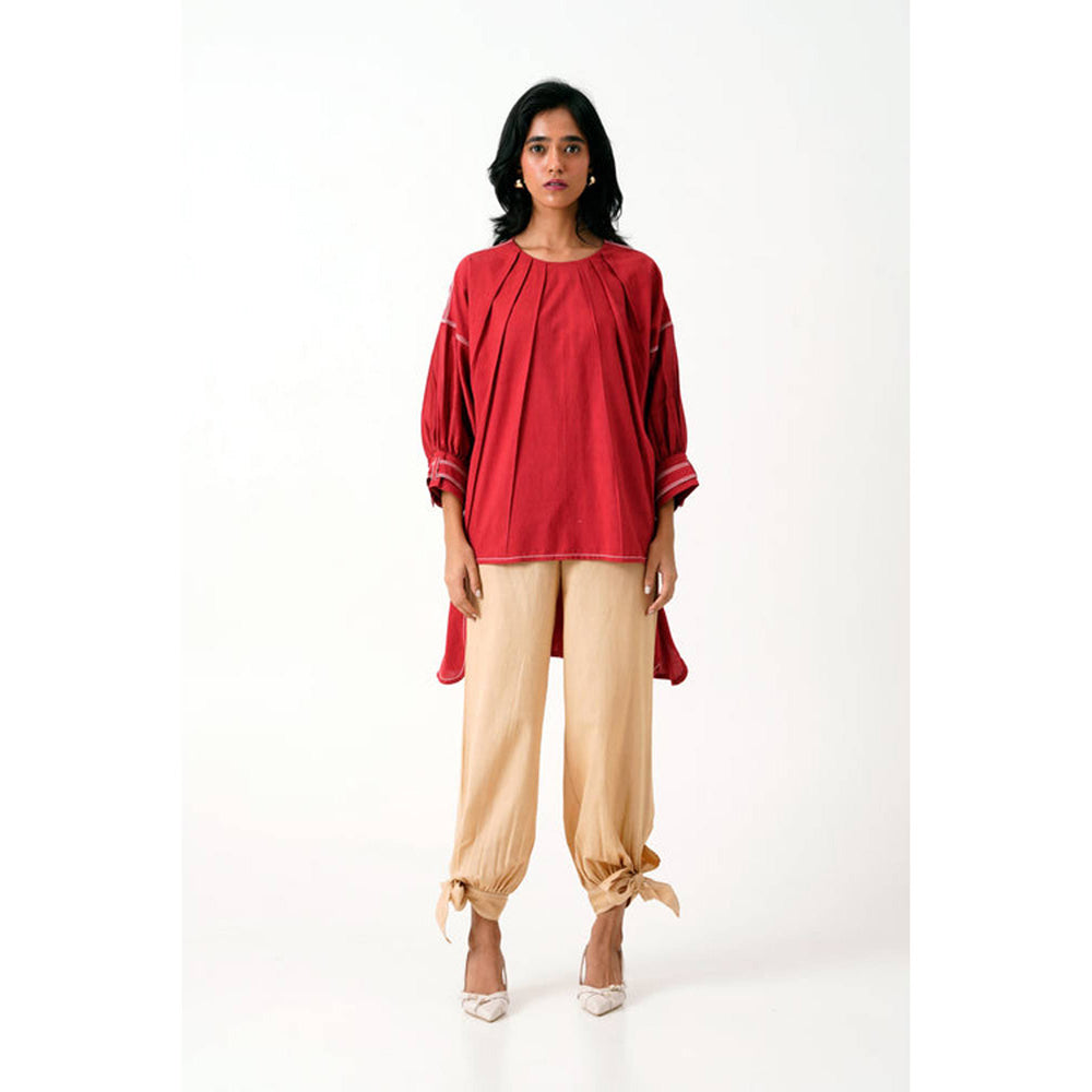 MADDER MUCH Red Cotton Round Neck Solid Top With Salwar