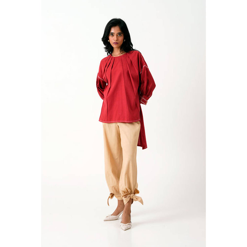 MADDER MUCH Red Cotton Round Neck Solid Top With Salwar