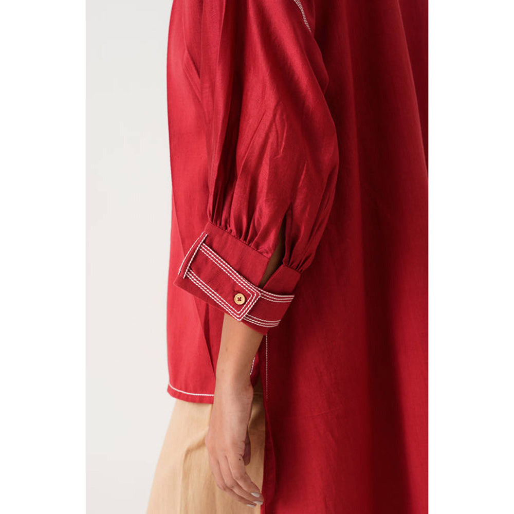 MADDER MUCH Red Cotton Round Neck Solid Top With Salwar