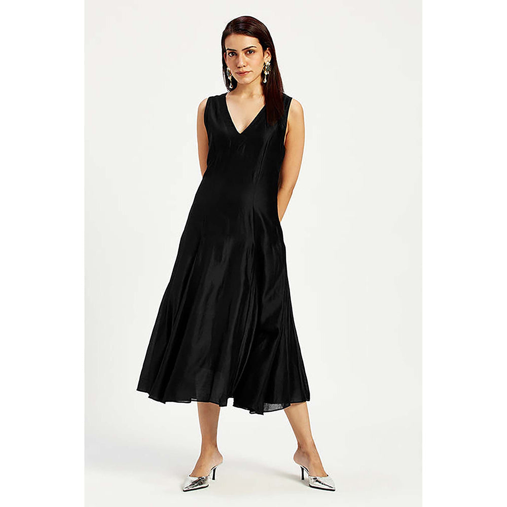 MADDER MUCH Black Cotton V-Neck Stripes Blazer With Dress