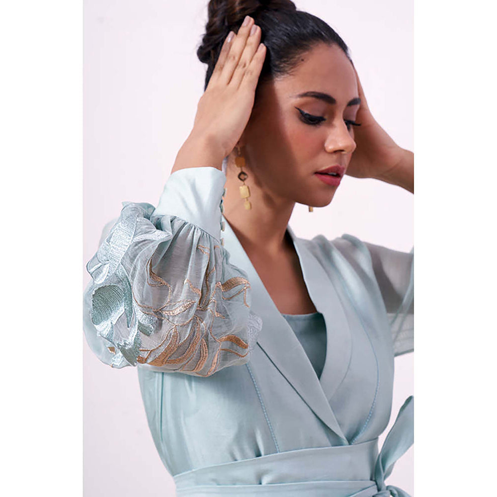 MADDER MUCH Cotton Blue V-Neck Solid/Plain Top with Pant Co-Ord's