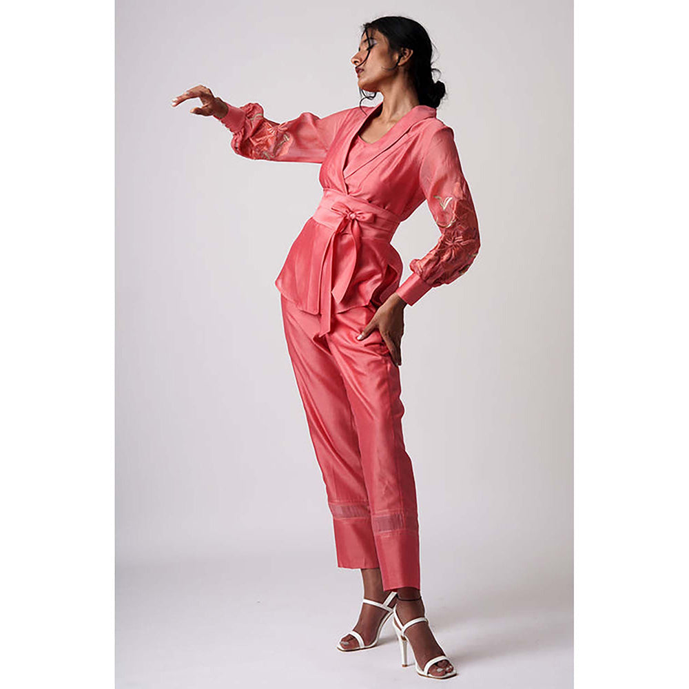 MADDER MUCH Grace - Coral Wrap Top With Ankle Pants