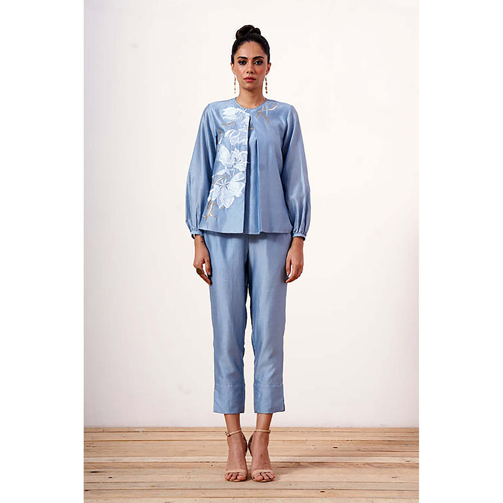 MADDER MUCH Miriam - Powder Blue Demure Top With Ankle Pants