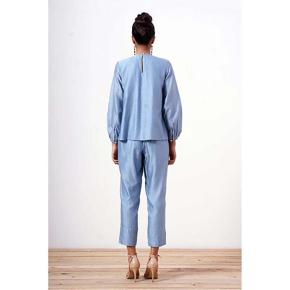 MADDER MUCH Miriam - Powder Blue Demure Top With Ankle Pants