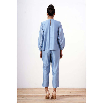 MADDER MUCH Miriam - Powder Blue Demure Top With Ankle Pants