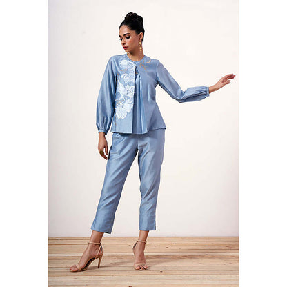 MADDER MUCH Miriam - Powder Blue Demure Top With Ankle Pants