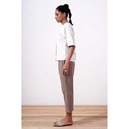 MADDER MUCH Cotton Pink V-Neck Colorblock Top With Pant Co-Ord's