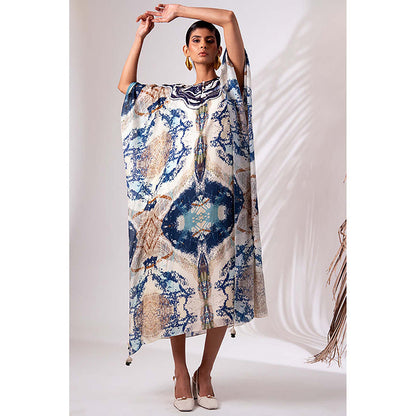 MADDER MUCH Multi-Color Silk Round Neck Printed Maxi Dress