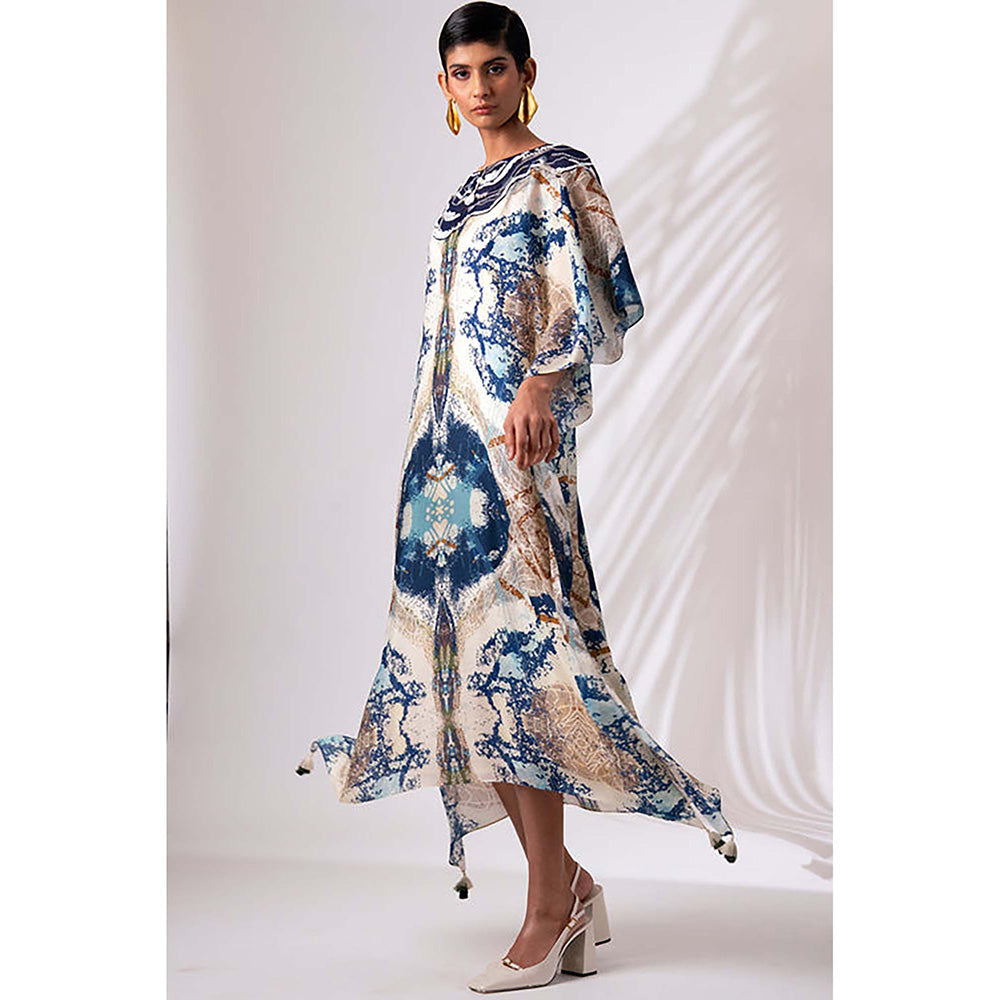 MADDER MUCH Multi-Color Silk Round Neck Printed Maxi Dress