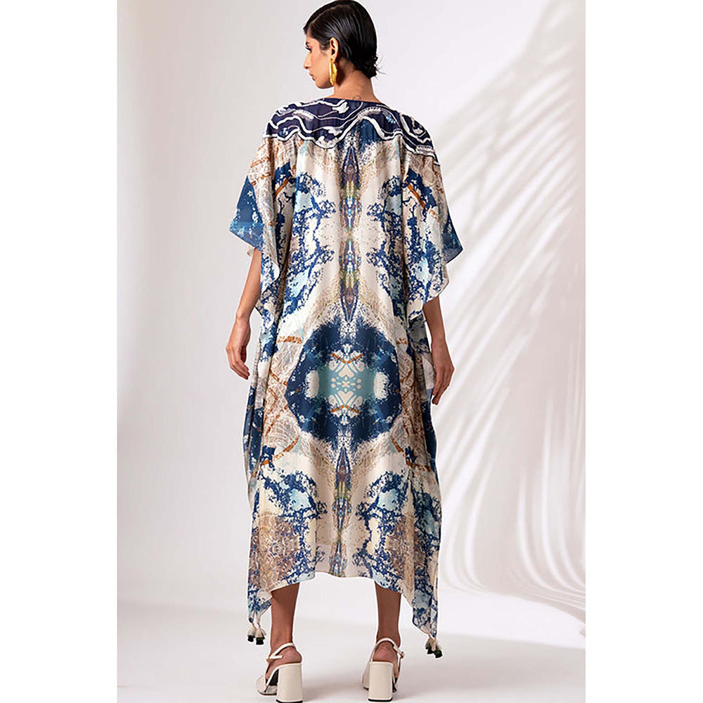 MADDER MUCH Multi-Color Silk Round Neck Printed Maxi Dress
