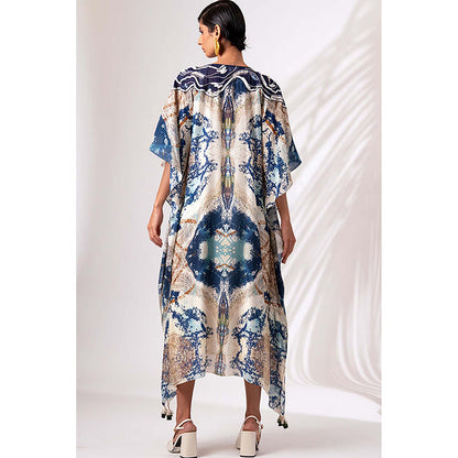 MADDER MUCH Multi-Color Silk Round Neck Printed Maxi Dress