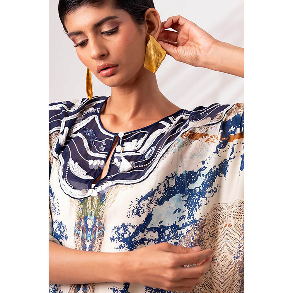 MADDER MUCH Multi-Color Silk Round Neck Printed Maxi Dress