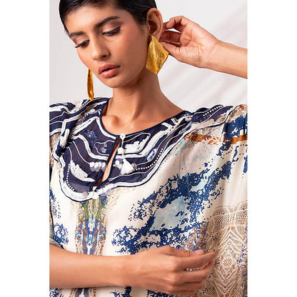 MADDER MUCH Multi-Color Silk Round Neck Printed Maxi Dress