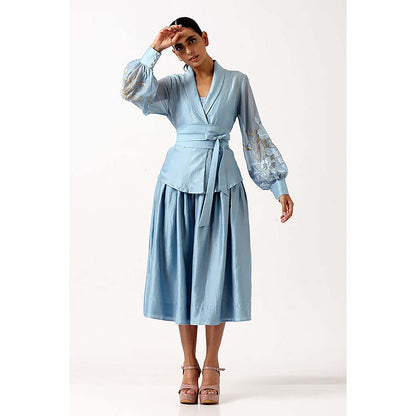 MADDER MUCH Bloome - Pacific Blue Pleated Midi Skirt With Wrap Top