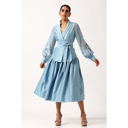 MADDER MUCH Bloome - Pacific Blue Pleated Midi Skirt With Wrap Top