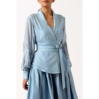 MADDER MUCH Bloome - Pacific Blue Pleated Midi Skirt With Wrap Top