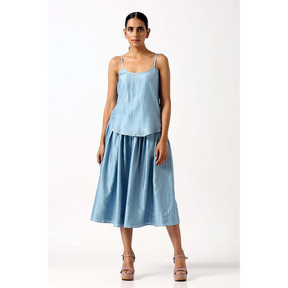 MADDER MUCH Bloome - Pacific Blue Pleated Midi Skirt With Wrap Top