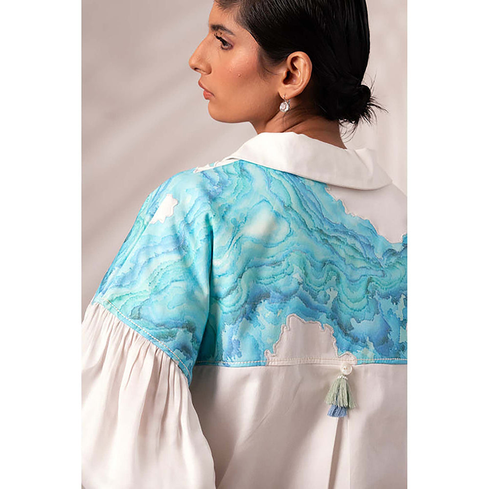 MADDER MUCH White Cotton Collar Neck Abstract Midi Dress