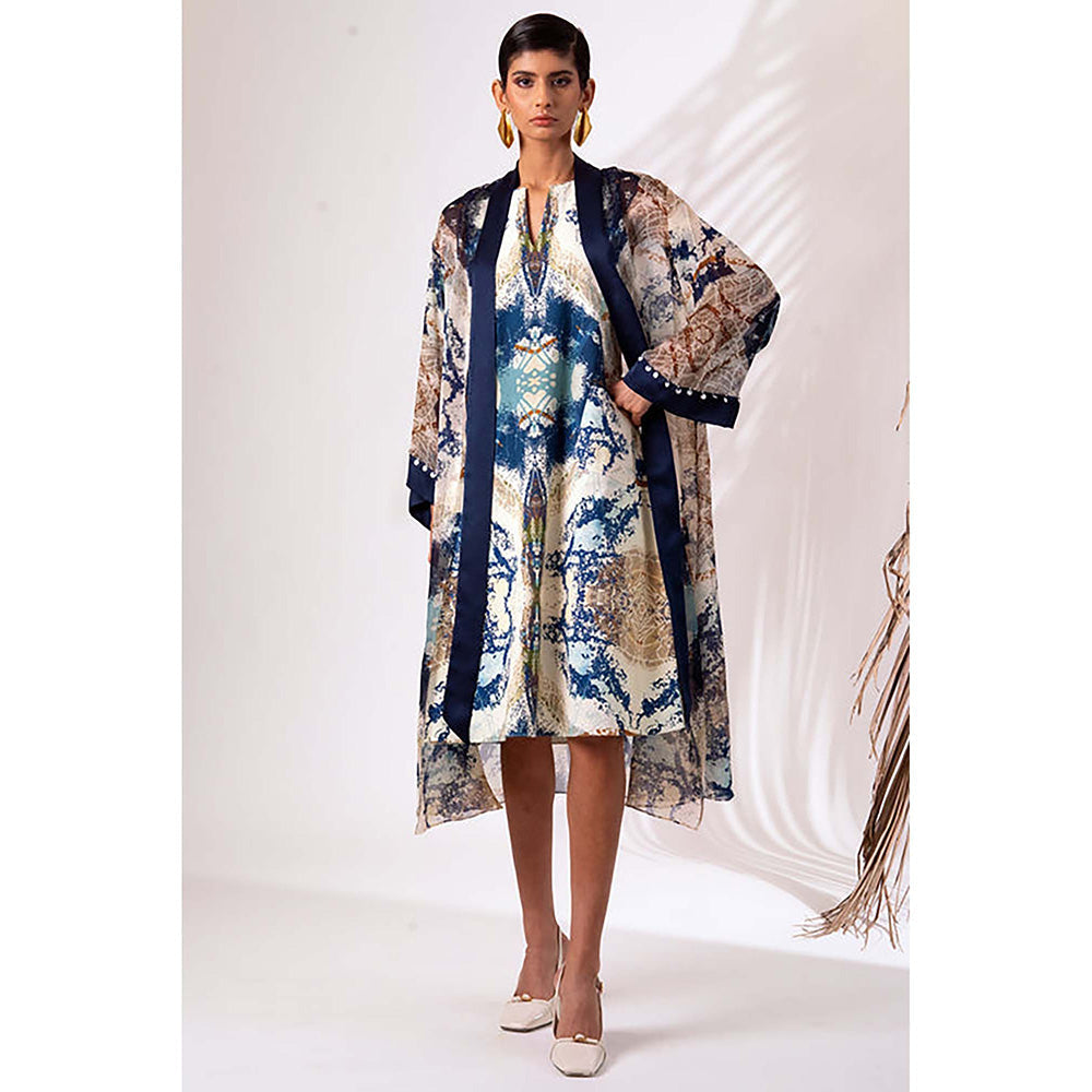 MADDER MUCH Cotton Multi-Color V-Neck Printed Dress With Jacket Co-Ord's