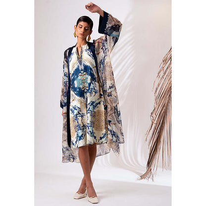 MADDER MUCH Cotton Multi-Color V-Neck Printed Dress With Jacket Co-Ord's