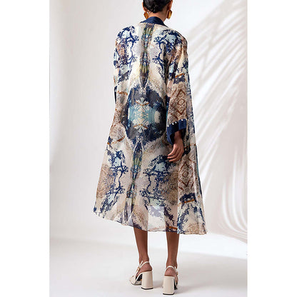 MADDER MUCH Cotton Multi-Color V-Neck Printed Dress With Jacket Co-Ord's