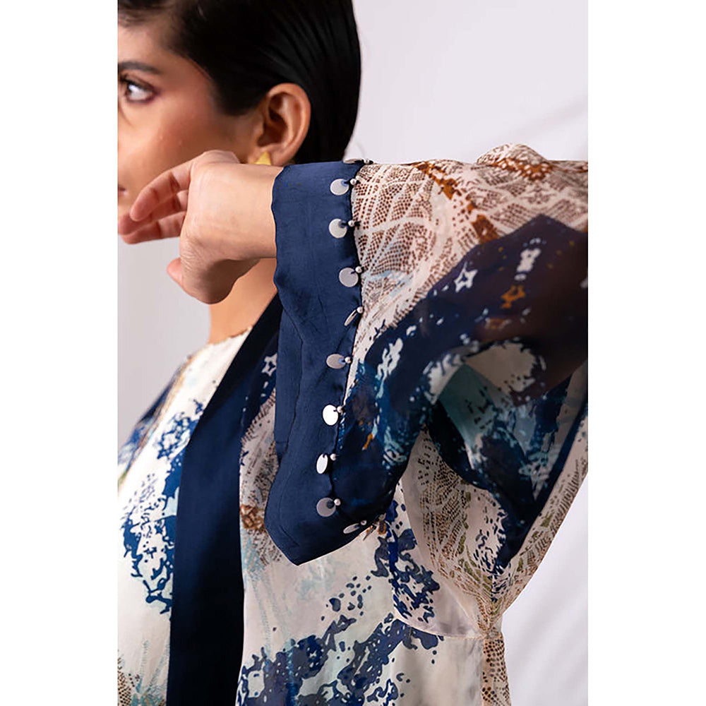 MADDER MUCH Cotton Multi-Color V-Neck Printed Dress With Jacket Co-Ord's