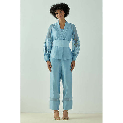 MADDER MUCH Grace - Pacific Blue Wrap Top With Ankle Pants