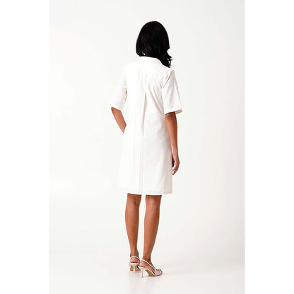 MADDER MUCH White Cotton Notched Lapel Embroidered A-Line Mini Dress