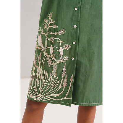 MADDER MUCH Pine Green Taiwo - Embroidered Shirt Dress