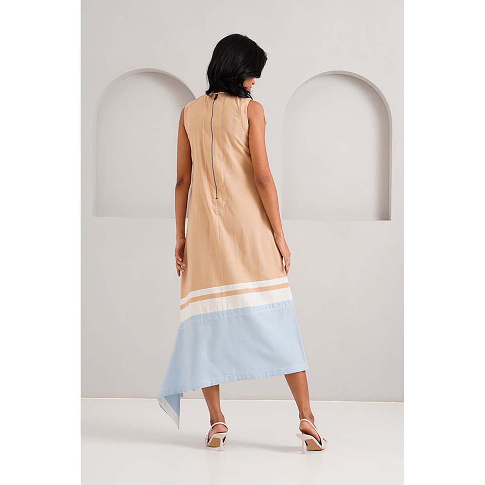 MADDER MUCH Beige Cotton Crew Neck Embroidered A-Line Midi