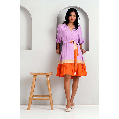 MADDER MUCH Purple Italian Crepe V-Neck Solid A-Line Mini Dress