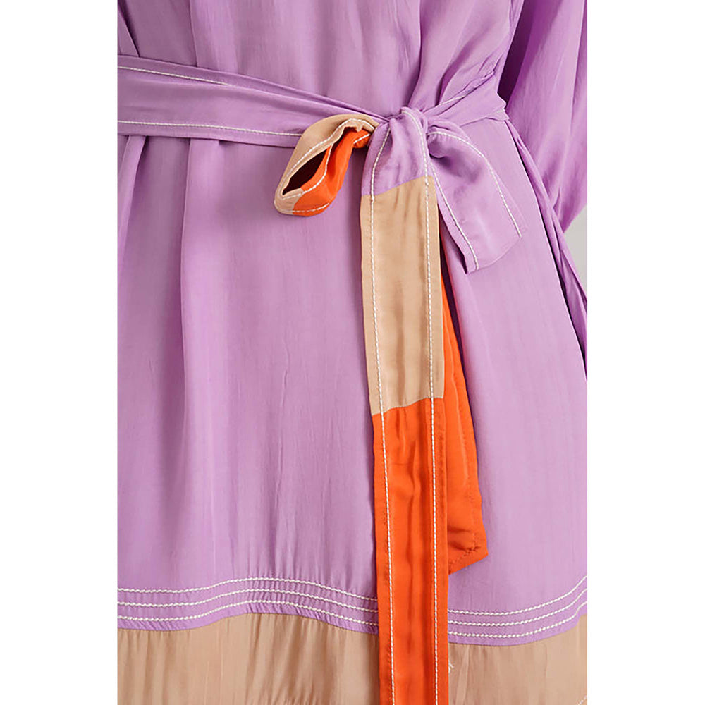 MADDER MUCH Purple Italian Crepe V-Neck Solid A-Line Mini Dress