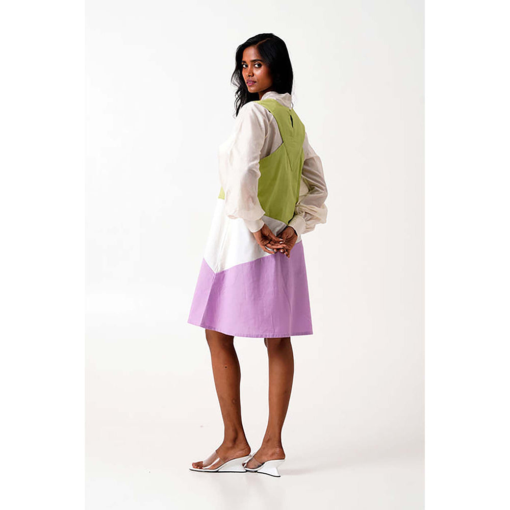 MADDER MUCH Multi-Color Cotton V-Neck Floral A-Line Mini Dress With Shirt