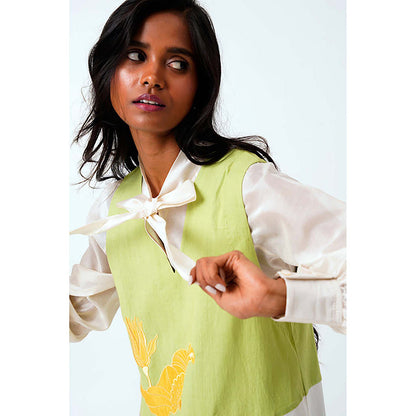 MADDER MUCH Multi-Color Cotton V-Neck Floral A-Line Mini Dress With Shirt