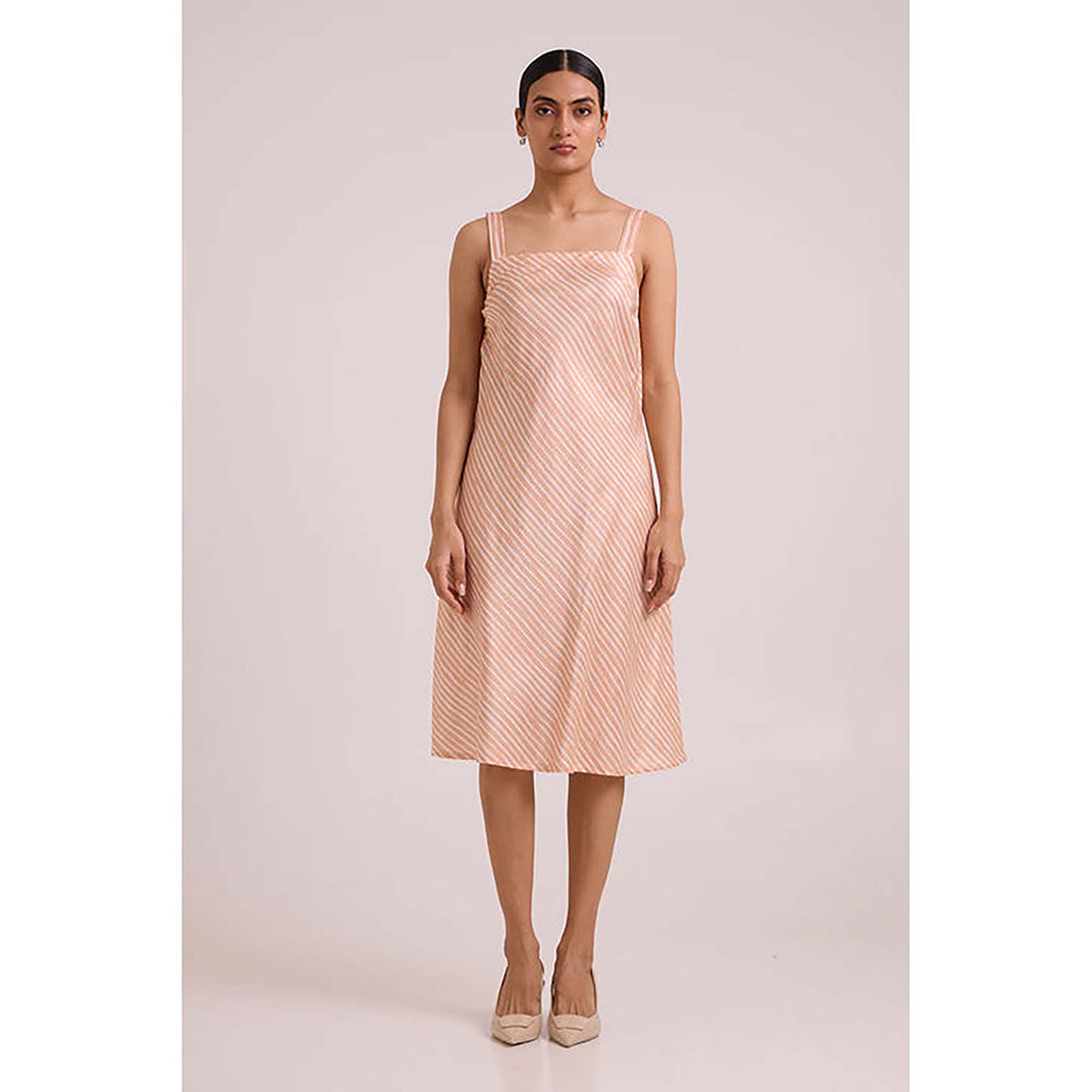 MADDER MUCH Pink Cotton Round Neck Stripes Dress With Jacket