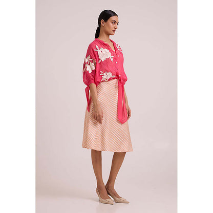 MADDER MUCH Pink Cotton Round Neck Stripes Dress With Jacket